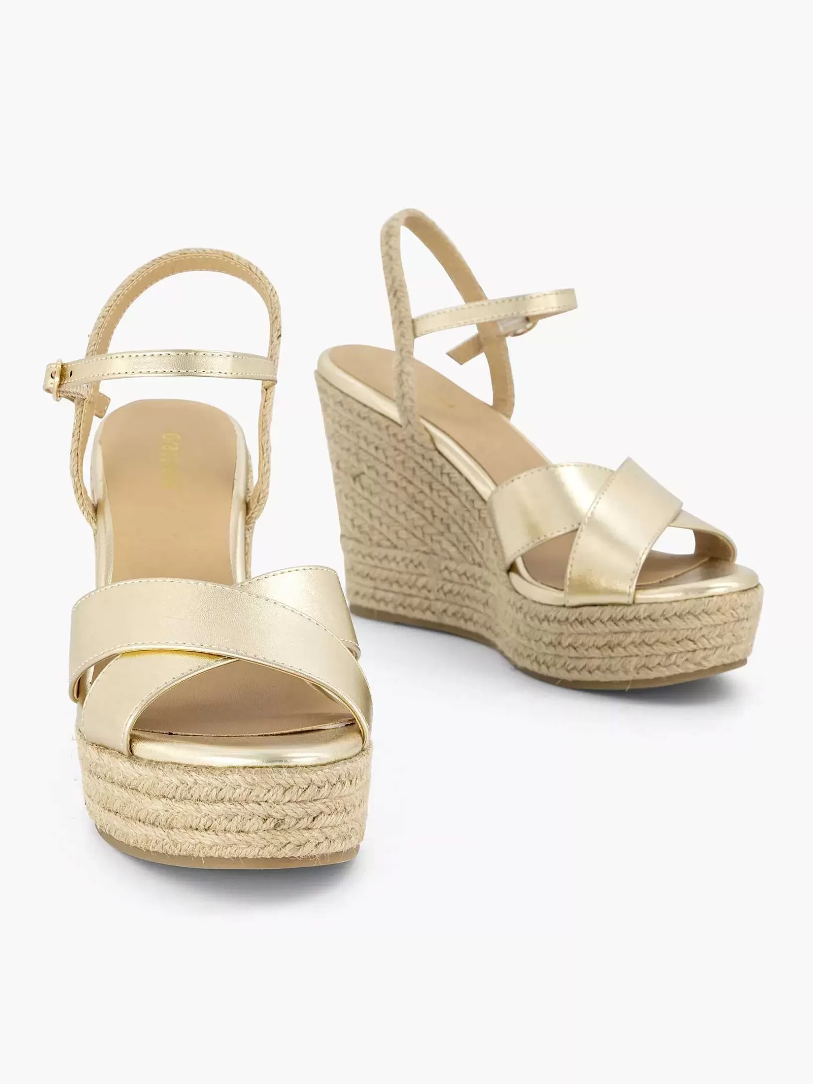 Sandalen | Graceland Goldfarbener Espadrille-Keilabsatz