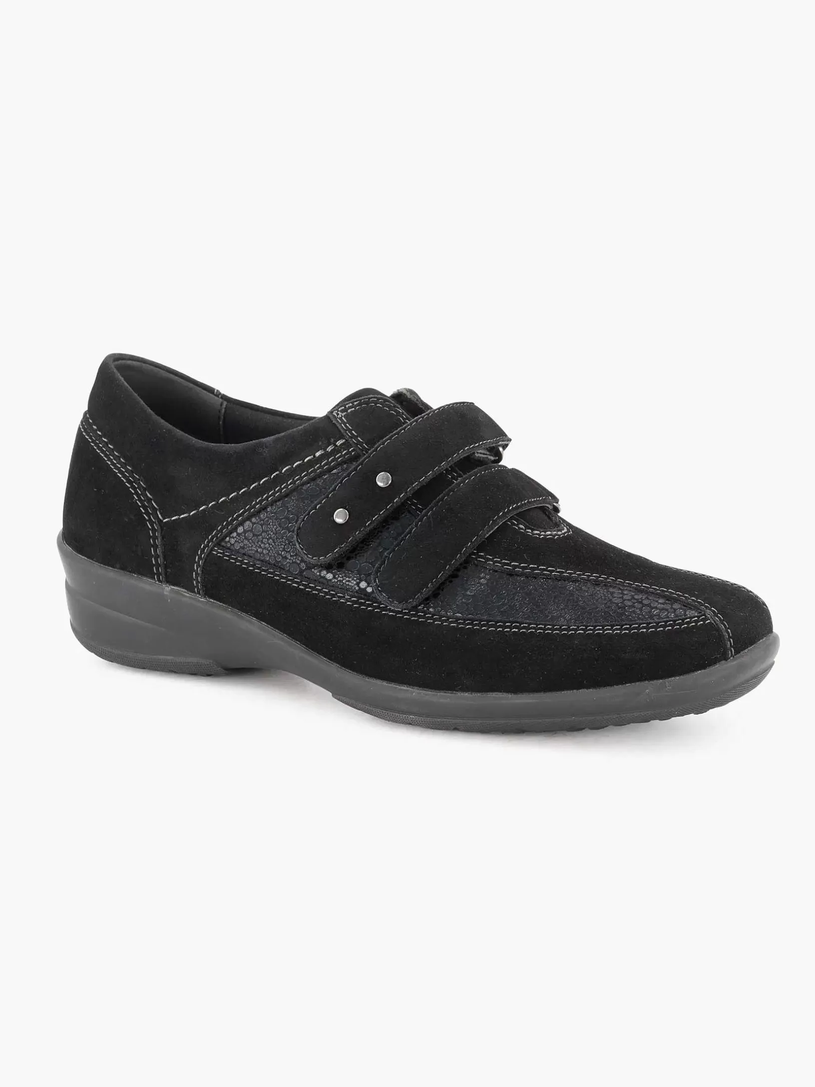 Komfortschuhe | Medicus Komfort-Slip-On-Klettverschluss Aus Schwarzem Leder