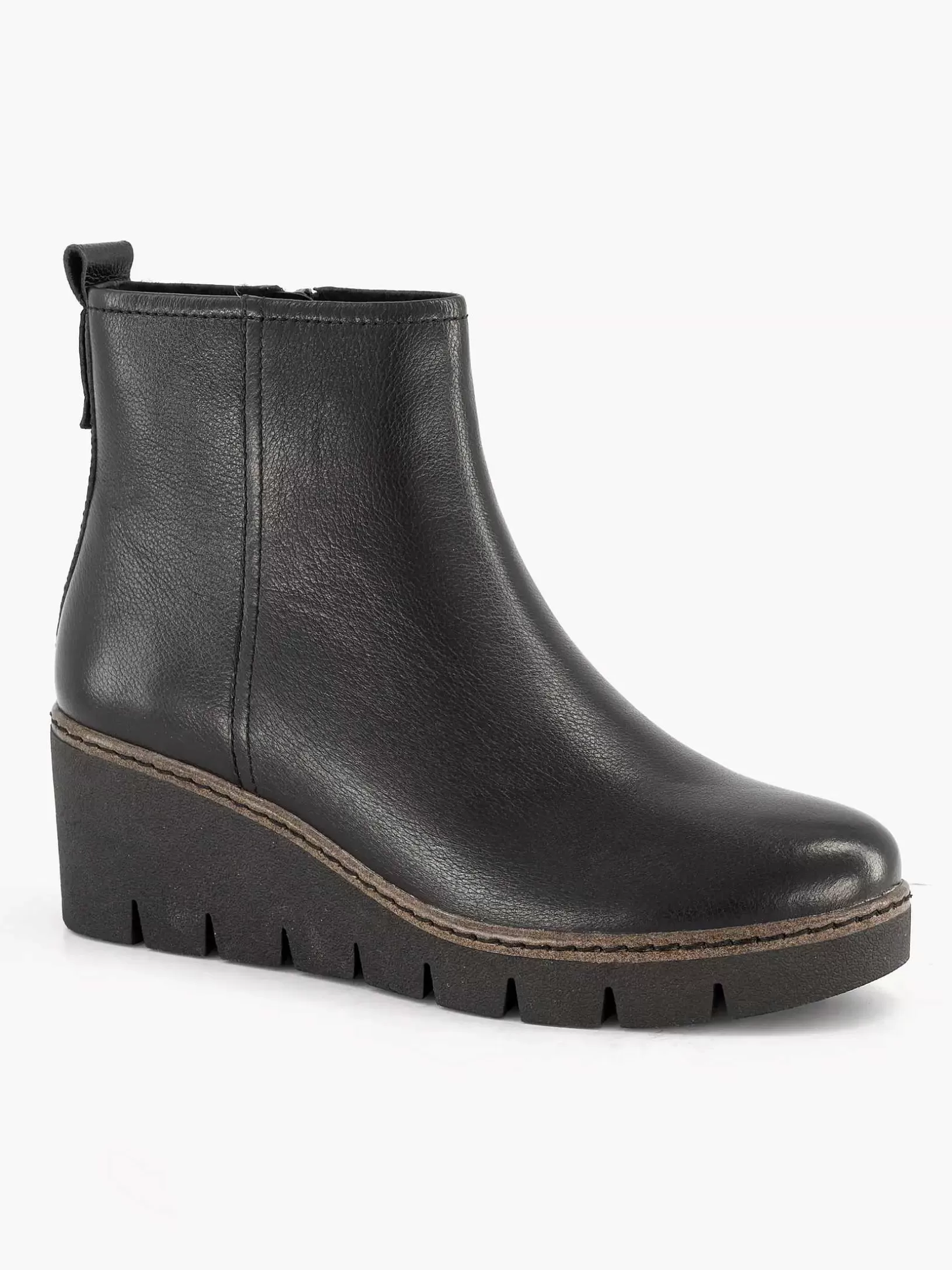 Stiefeletten & Stiefel | 5th Avenue Schwarze Lederstiefelette Mit Keilabsatz