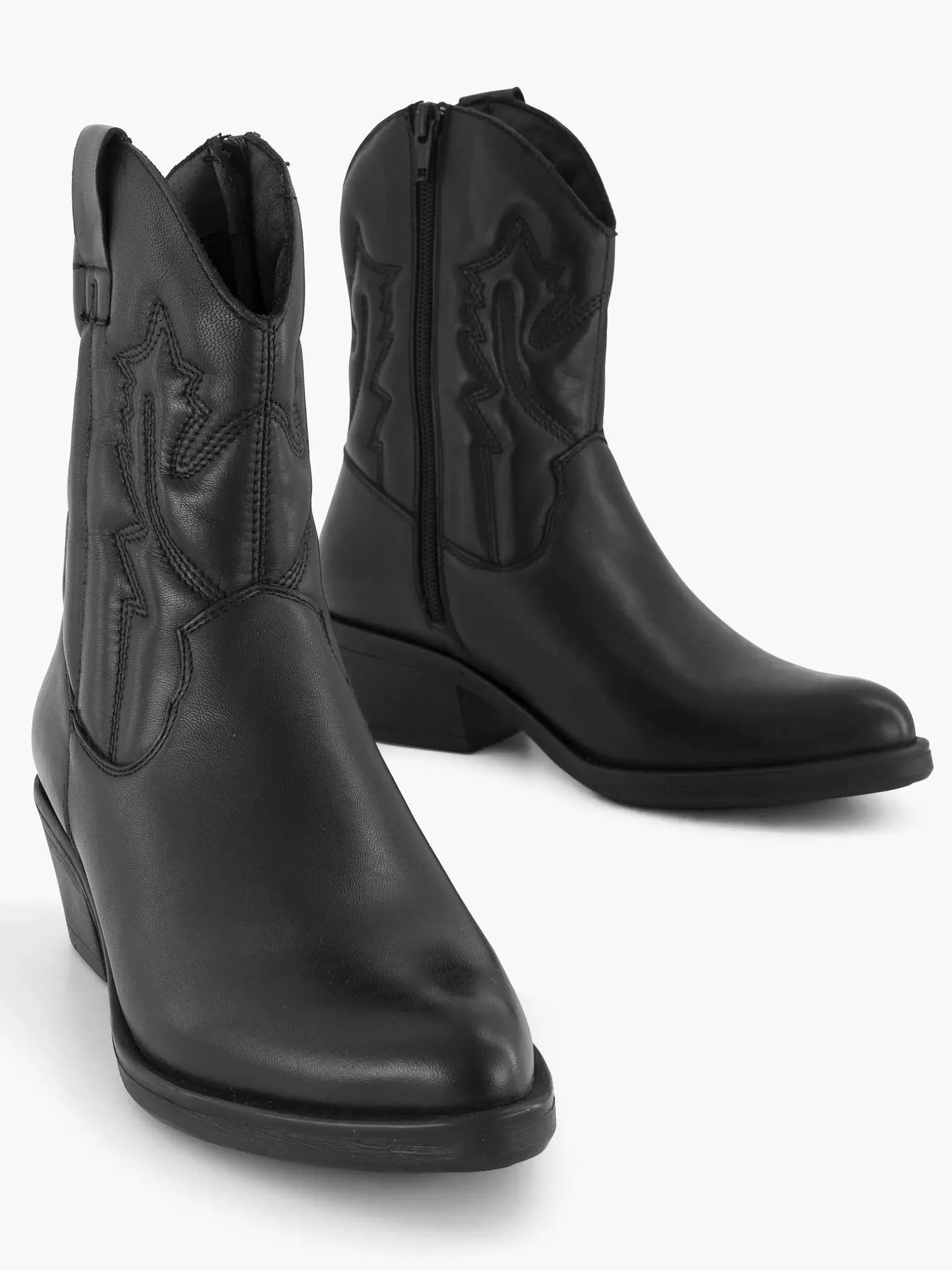 Stiefeletten & Stiefel | Oxmox Schwarzer Cowboystiefel Aus Leder